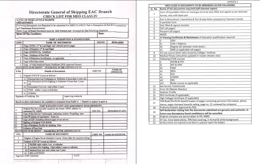 MEO Class 4 Assessment Checklist