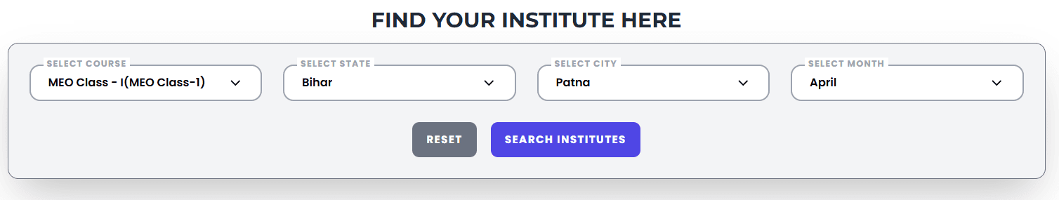 MEO Class 1 Preparatory Course in Patna